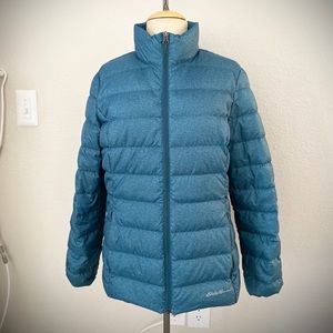 Eddie Bauer turquoise light down coat